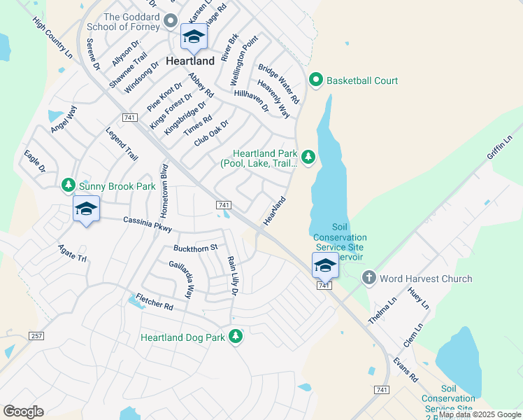 map of restaurants, bars, coffee shops, grocery stores, and more near 2009 Stonewood Court in Heartland