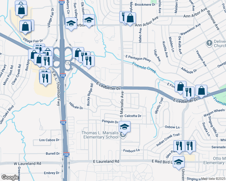 map of restaurants, bars, coffee shops, grocery stores, and more near 603 Glen Arbor Drive in Dallas