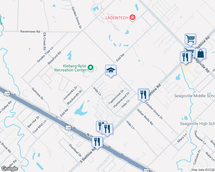 map of restaurants, bars, coffee shops, grocery stores, and more near 1608 Thomaswood Lane in Dallas