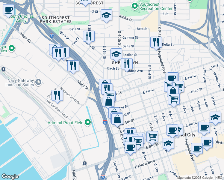 map of restaurants, bars, coffee shops, grocery stores, and more near 3909 Marine View Avenue in San Diego