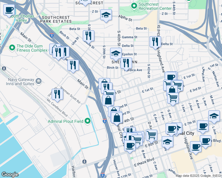 map of restaurants, bars, coffee shops, grocery stores, and more near 3909 Marine View Avenue in San Diego