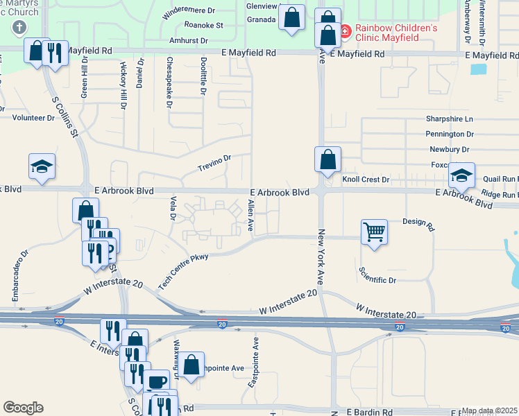 map of restaurants, bars, coffee shops, grocery stores, and more near 3725 Mill Height Drive in Arlington