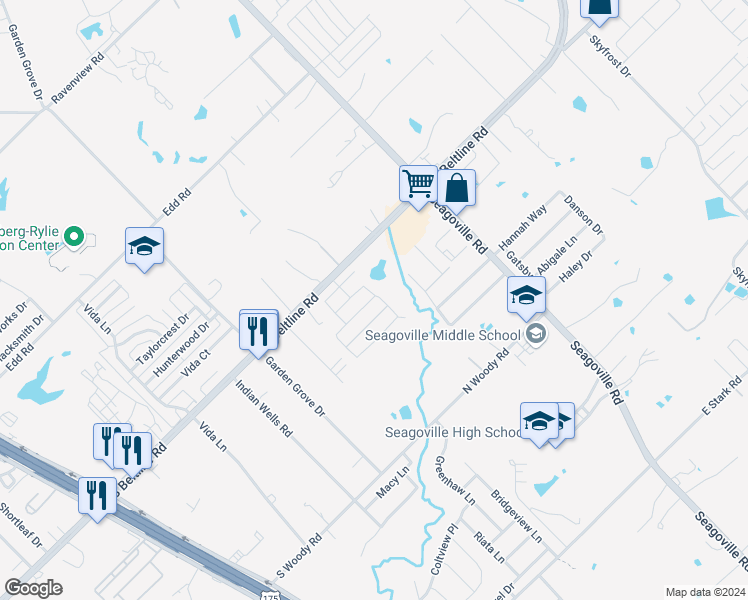 map of restaurants, bars, coffee shops, grocery stores, and more near 1202 Solana Drive in Dallas