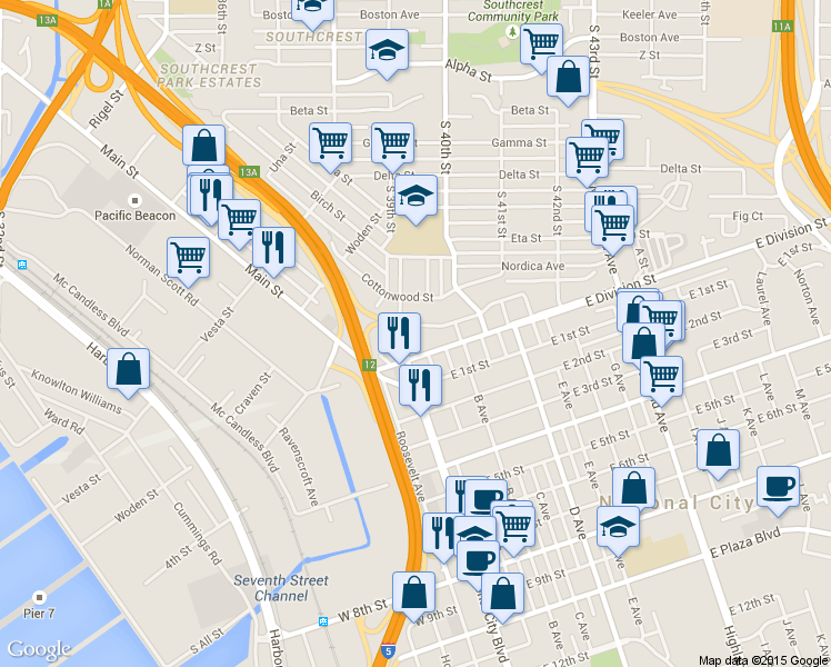 map of restaurants, bars, coffee shops, grocery stores, and more near 3909 Marine View Avenue in San Diego