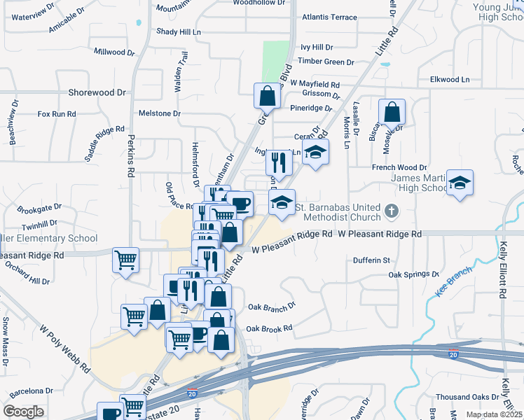 map of restaurants, bars, coffee shops, grocery stores, and more near 4000 Little Road in Arlington