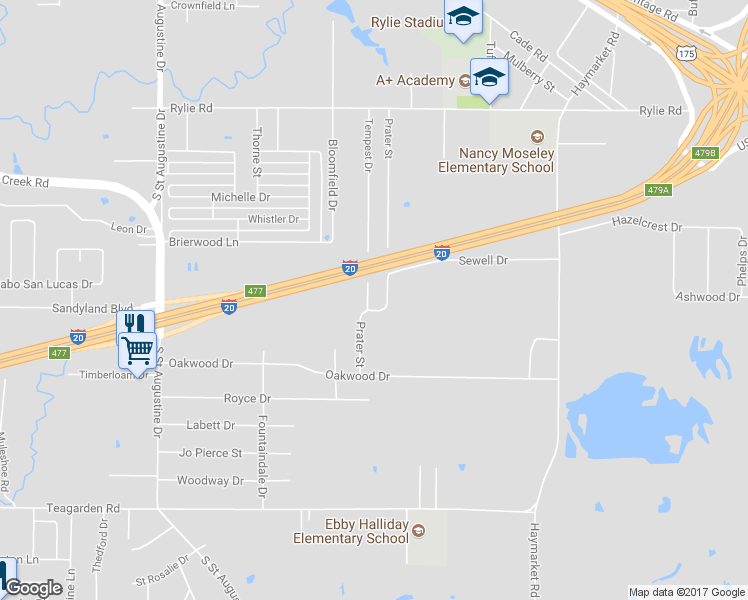 map of restaurants, bars, coffee shops, grocery stores, and more near 1512 Tempest Drive in Dallas