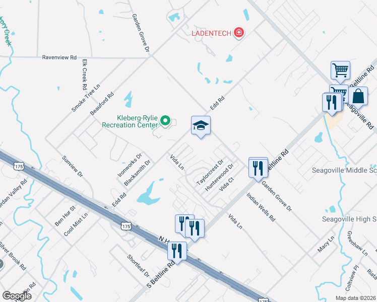 map of restaurants, bars, coffee shops, grocery stores, and more near 1608 Thomaswood Ln in Dallas