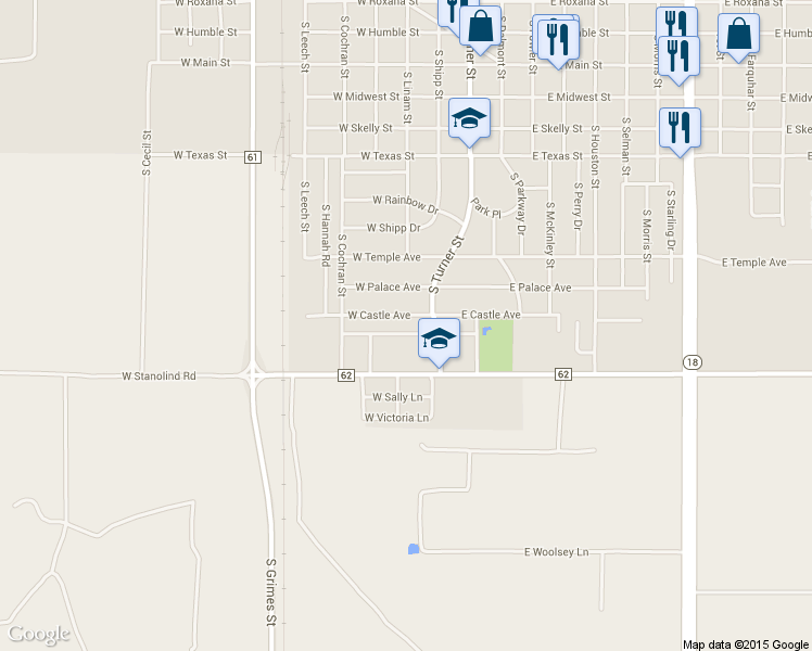 map of restaurants, bars, coffee shops, grocery stores, and more near 209 West Castle Avenue in Hobbs