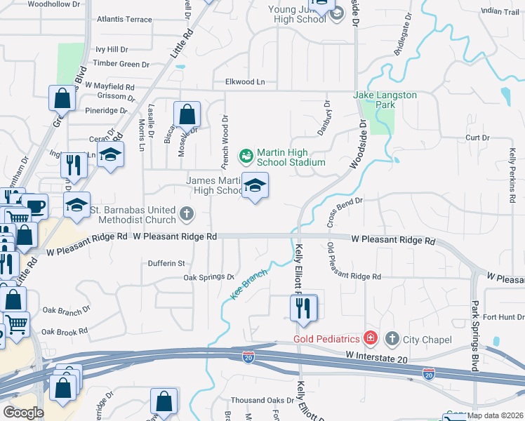 map of restaurants, bars, coffee shops, grocery stores, and more near 4400 West Pleasant Ridge Road in Arlington