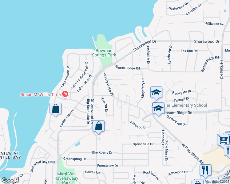 map of restaurants, bars, coffee shops, grocery stores, and more near 6801 West Poly Webb Road in Arlington