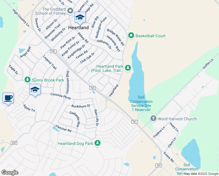map of restaurants, bars, coffee shops, grocery stores, and more near 2009 Stonewood Court in Heartland