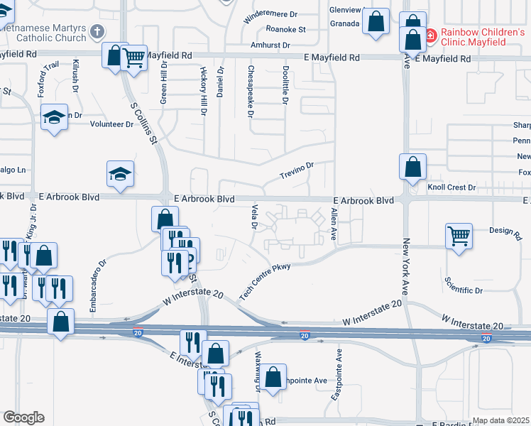 map of restaurants, bars, coffee shops, grocery stores, and more near 3700 Suntree Court in Arlington