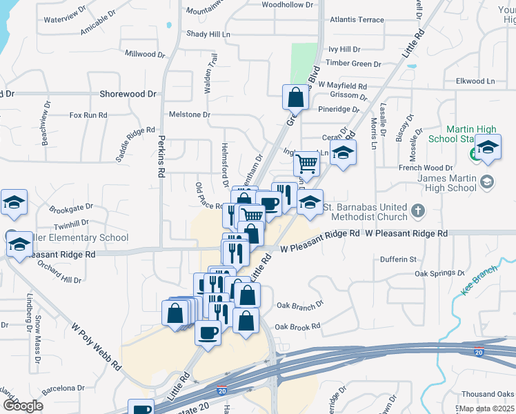 map of restaurants, bars, coffee shops, grocery stores, and more near 5600-5798 Ronny Snow Dr in Arlington