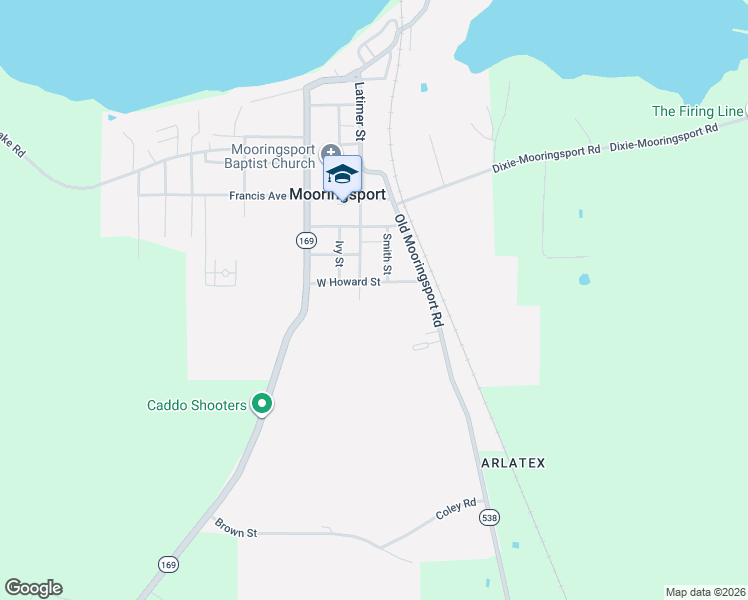 map of restaurants, bars, coffee shops, grocery stores, and more near 905 Latimer Street in Mooringsport