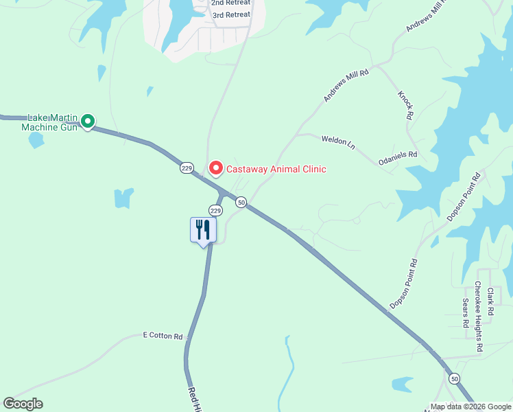 map of restaurants, bars, coffee shops, grocery stores, and more near 2 Andrews Mill Road in Tallassee