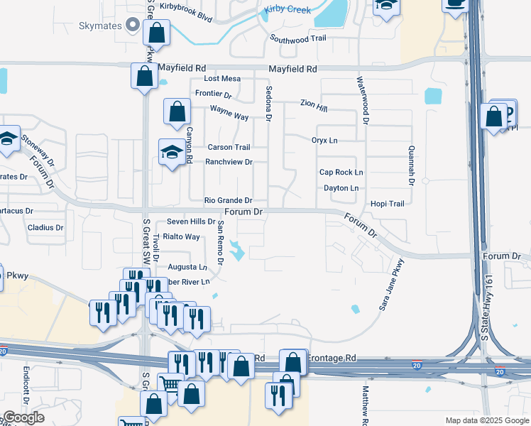 map of restaurants, bars, coffee shops, grocery stores, and more near 3558 Sedona Drive in Grand Prairie