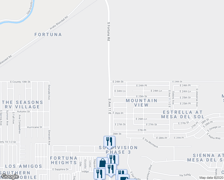 map of restaurants, bars, coffee shops, grocery stores, and more near 10168 Cony Avenue in Yuma