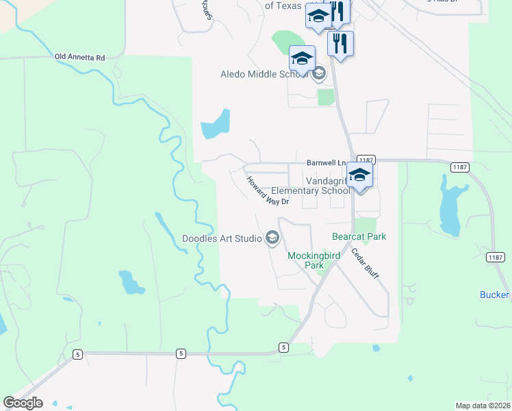 map of restaurants, bars, coffee shops, grocery stores, and more near 90 Bluff View Drive in Aledo