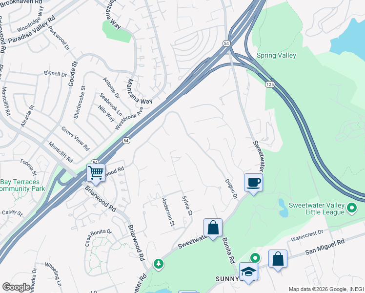 map of restaurants, bars, coffee shops, grocery stores, and more near 2849 Sylvia Street in Bonita