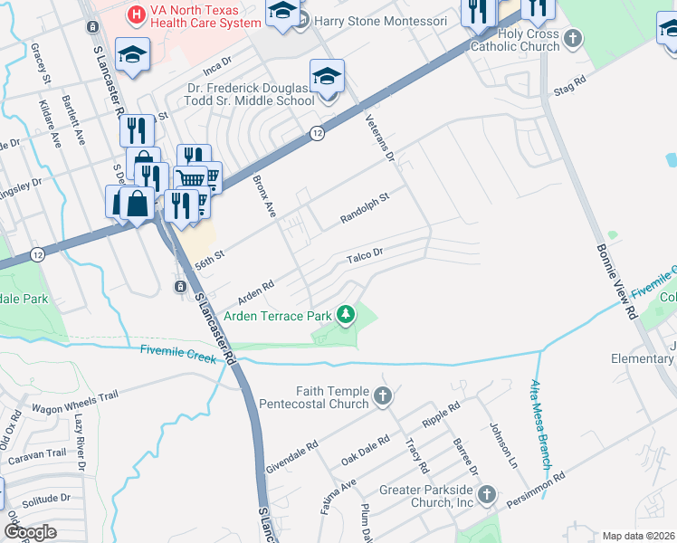 map of restaurants, bars, coffee shops, grocery stores, and more near 2343 Wolcott Drive in Dallas