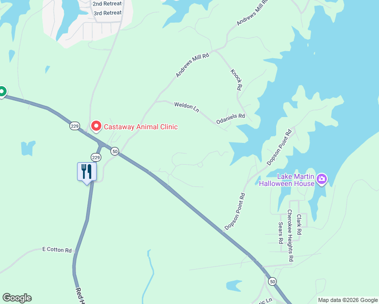 map of restaurants, bars, coffee shops, grocery stores, and more near 403 Martin Dam Road in Tallassee