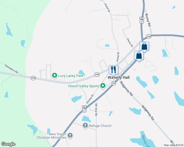 map of restaurants, bars, coffee shops, grocery stores, and more near 7178 West Old Wire Road in Waverly Hall