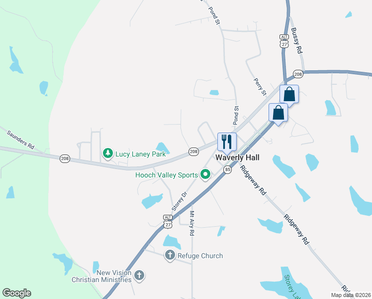 map of restaurants, bars, coffee shops, grocery stores, and more near 7178 West Old Wire Road in Waverly Hall
