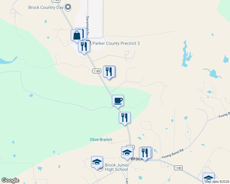 map of restaurants, bars, coffee shops, grocery stores, and more near 1606 FM 3028 in Millsap