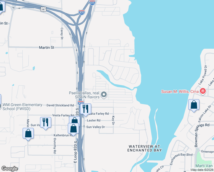 map of restaurants, bars, coffee shops, grocery stores, and more near Big Fork Road in Fort Worth