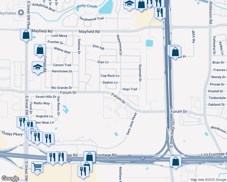 map of restaurants, bars, coffee shops, grocery stores, and more near 2119 Dove Circle in Grand Prairie