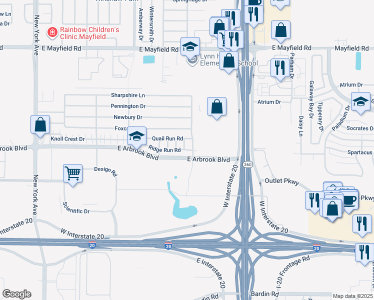 map of restaurants, bars, coffee shops, grocery stores, and more near 2348 Ridge Run Road in Arlington