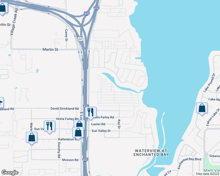 map of restaurants, bars, coffee shops, grocery stores, and more near 5221 East Loop 820 South in Fort Worth
