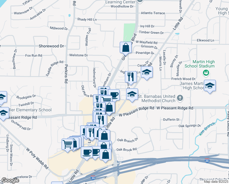 map of restaurants, bars, coffee shops, grocery stores, and more near 5600-5798 Ronny Snow Dr in Arlington