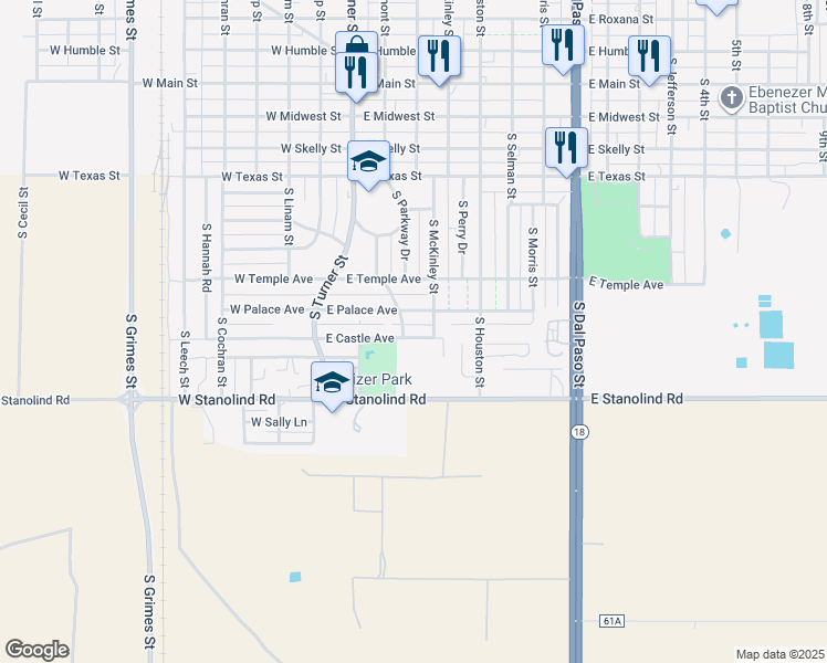 map of restaurants, bars, coffee shops, grocery stores, and more near 302 East Palace Avenue in Hobbs