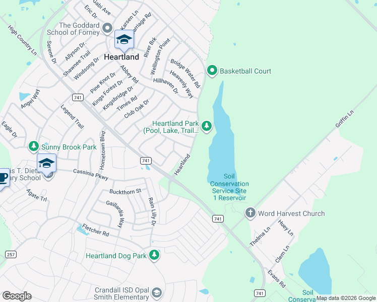 map of restaurants, bars, coffee shops, grocery stores, and more near 4000 Red Rock Drive in Heartland