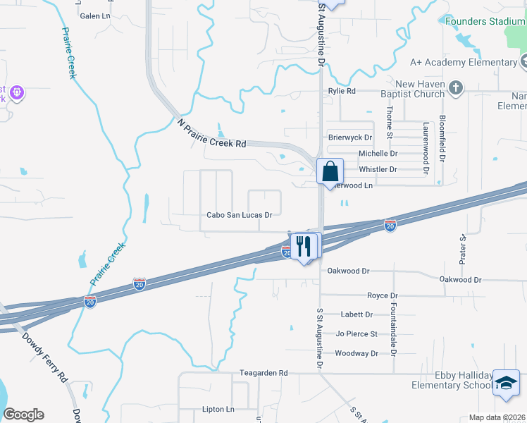 map of restaurants, bars, coffee shops, grocery stores, and more near 1613 Canary Island Court in Dallas