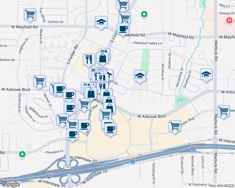 map of restaurants, bars, coffee shops, grocery stores, and more near 1107 Georgetown Street in Arlington