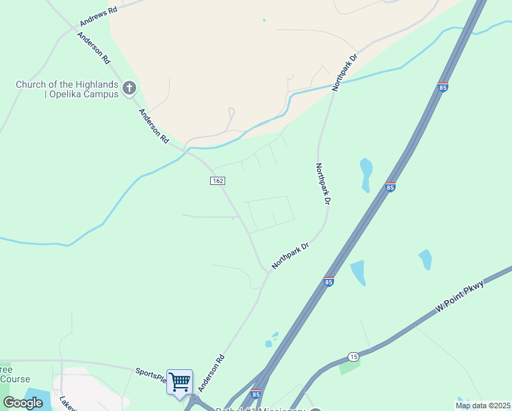 map of restaurants, bars, coffee shops, grocery stores, and more near 2412 Rocky Point Drive in Opelika