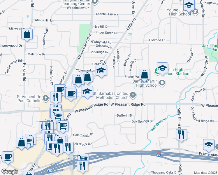 map of restaurants, bars, coffee shops, grocery stores, and more near 3900 Morris Lane in Arlington