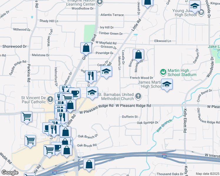 map of restaurants, bars, coffee shops, grocery stores, and more near 3900 Morris Lane in Arlington