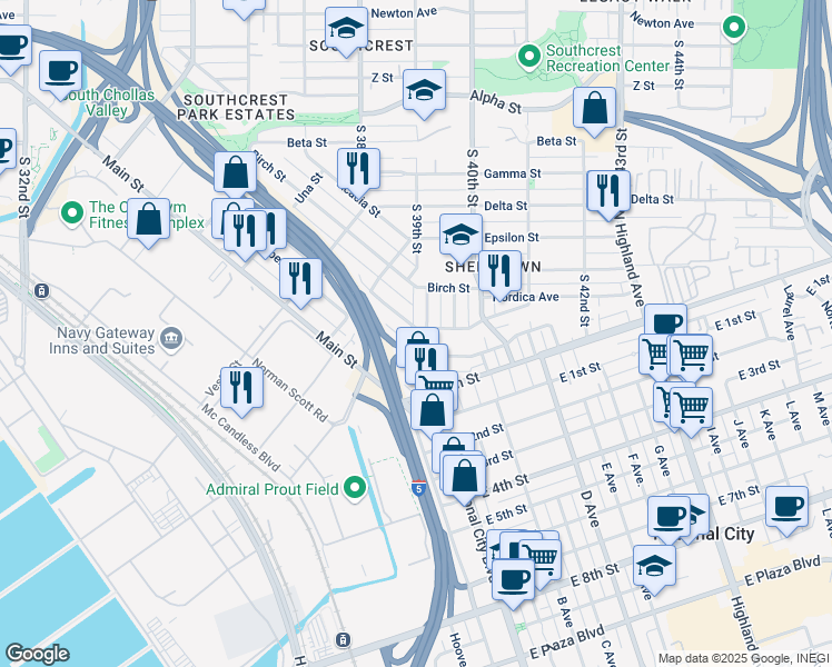 map of restaurants, bars, coffee shops, grocery stores, and more near 3909 Cottonwood Street in San Diego