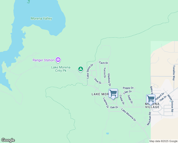 map of restaurants, bars, coffee shops, grocery stores, and more near 2531 Lake Shore Drive in Campo