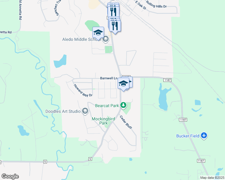 map of restaurants, bars, coffee shops, grocery stores, and more near 218 Aspen Loop in Aledo