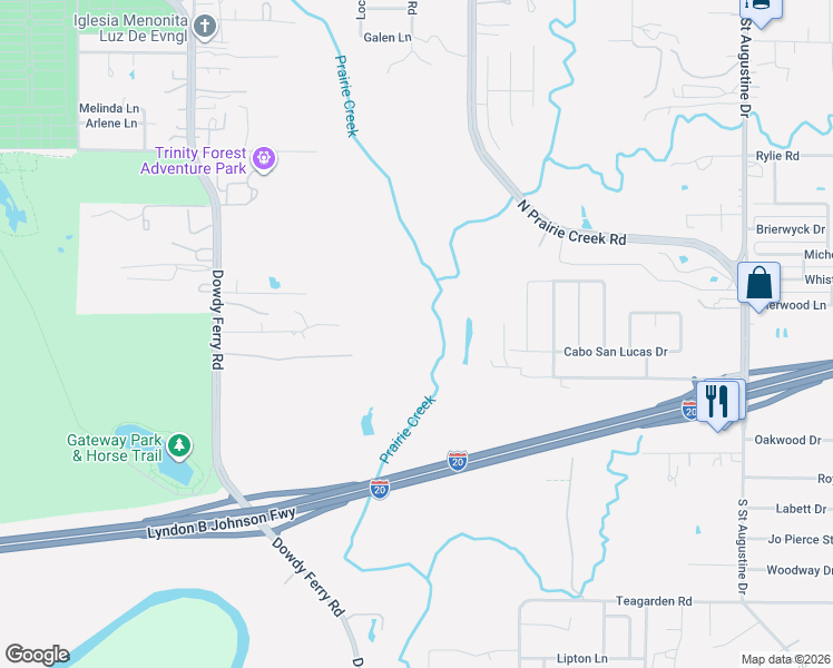 map of restaurants, bars, coffee shops, grocery stores, and more near 8484 Plainview Drive in Dallas