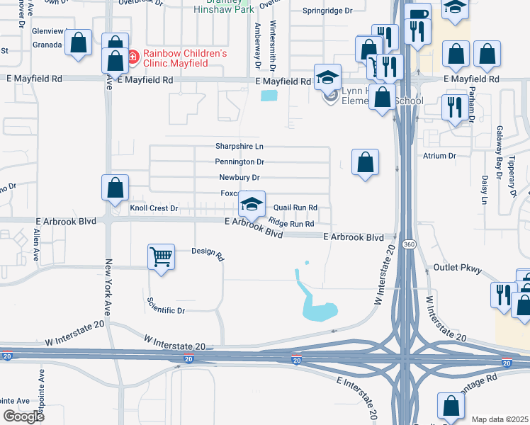 map of restaurants, bars, coffee shops, grocery stores, and more near 2242 Quail Run Road in Arlington