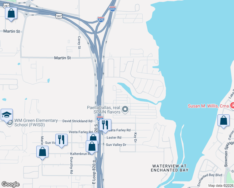 map of restaurants, bars, coffee shops, grocery stores, and more near Big Fork Rd in Fort Worth