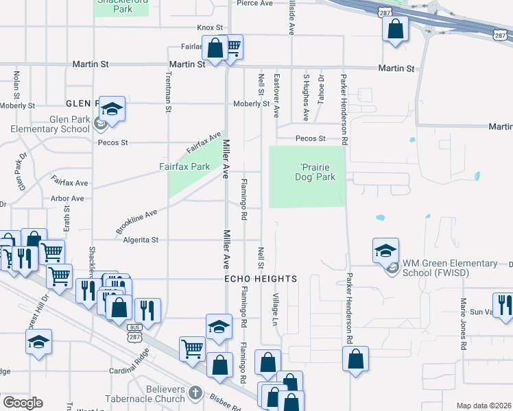 map of restaurants, bars, coffee shops, grocery stores, and more near 4395 Arbor Avenue in Fort Worth