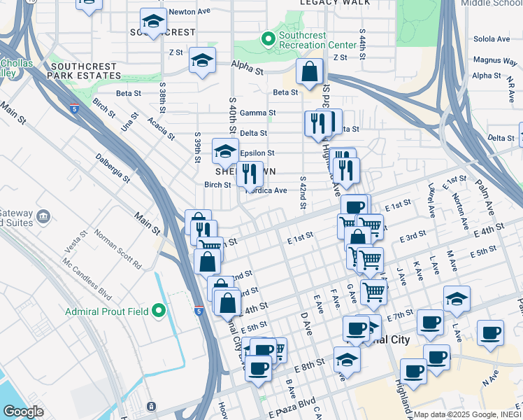 map of restaurants, bars, coffee shops, grocery stores, and more near 4026 Marine View Avenue in San Diego