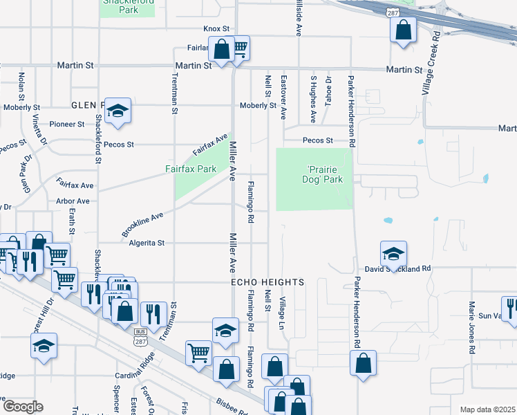 map of restaurants, bars, coffee shops, grocery stores, and more near 4395 Arbor Avenue in Fort Worth