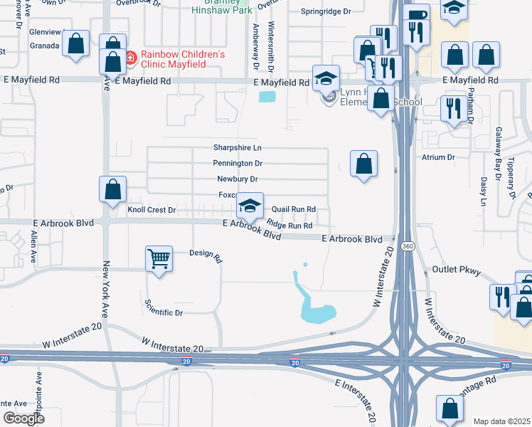map of restaurants, bars, coffee shops, grocery stores, and more near 2242 Quail Run Road in Arlington